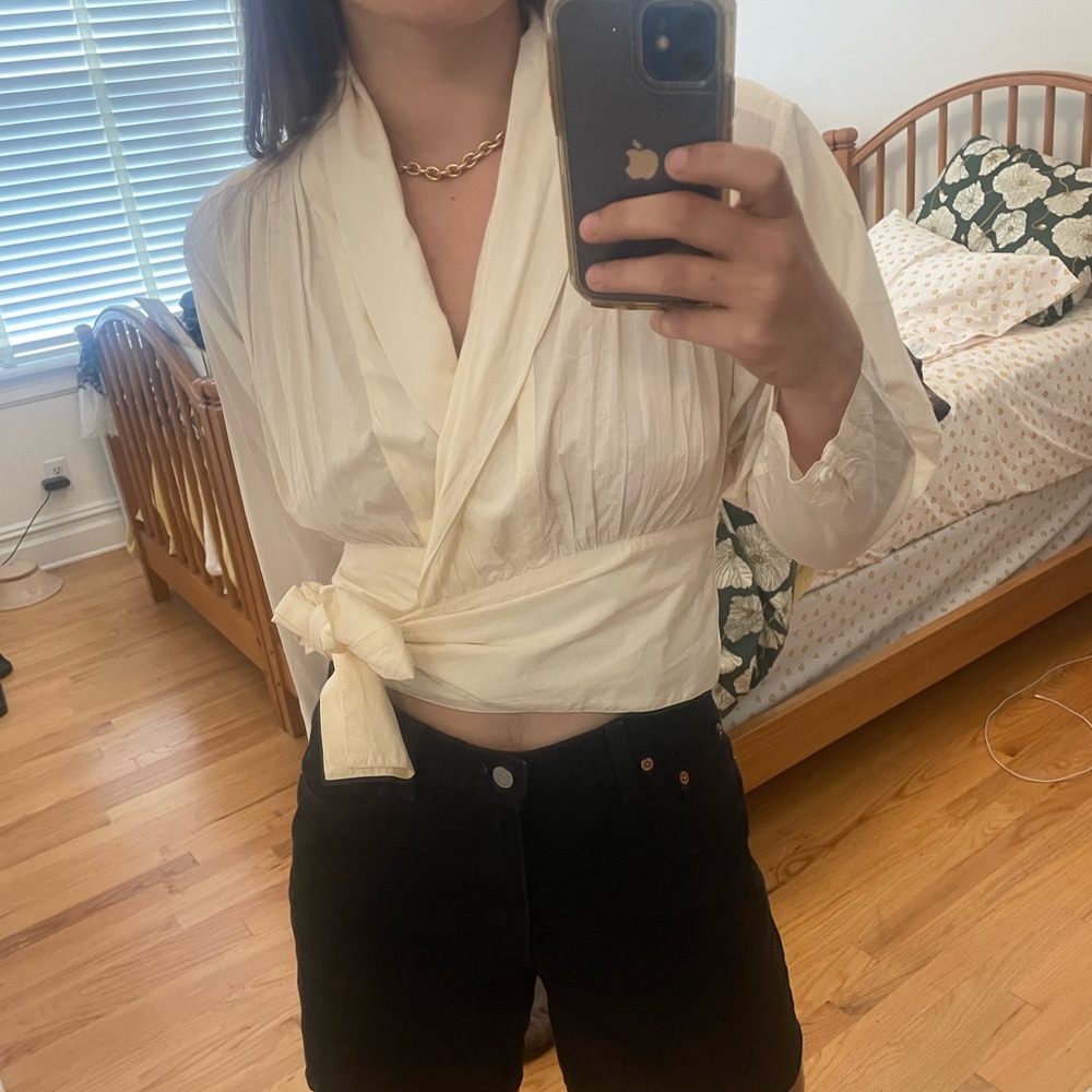 Apiece apart Greta wrap top in cream